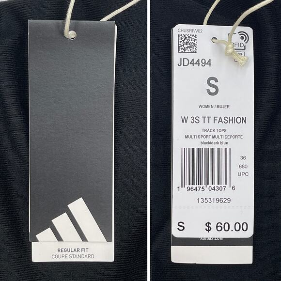 adidas Tricot 3-Stripes Fashion Track Top Sz S New $60 Black Blue Light Jacket - Picture 9 of 10